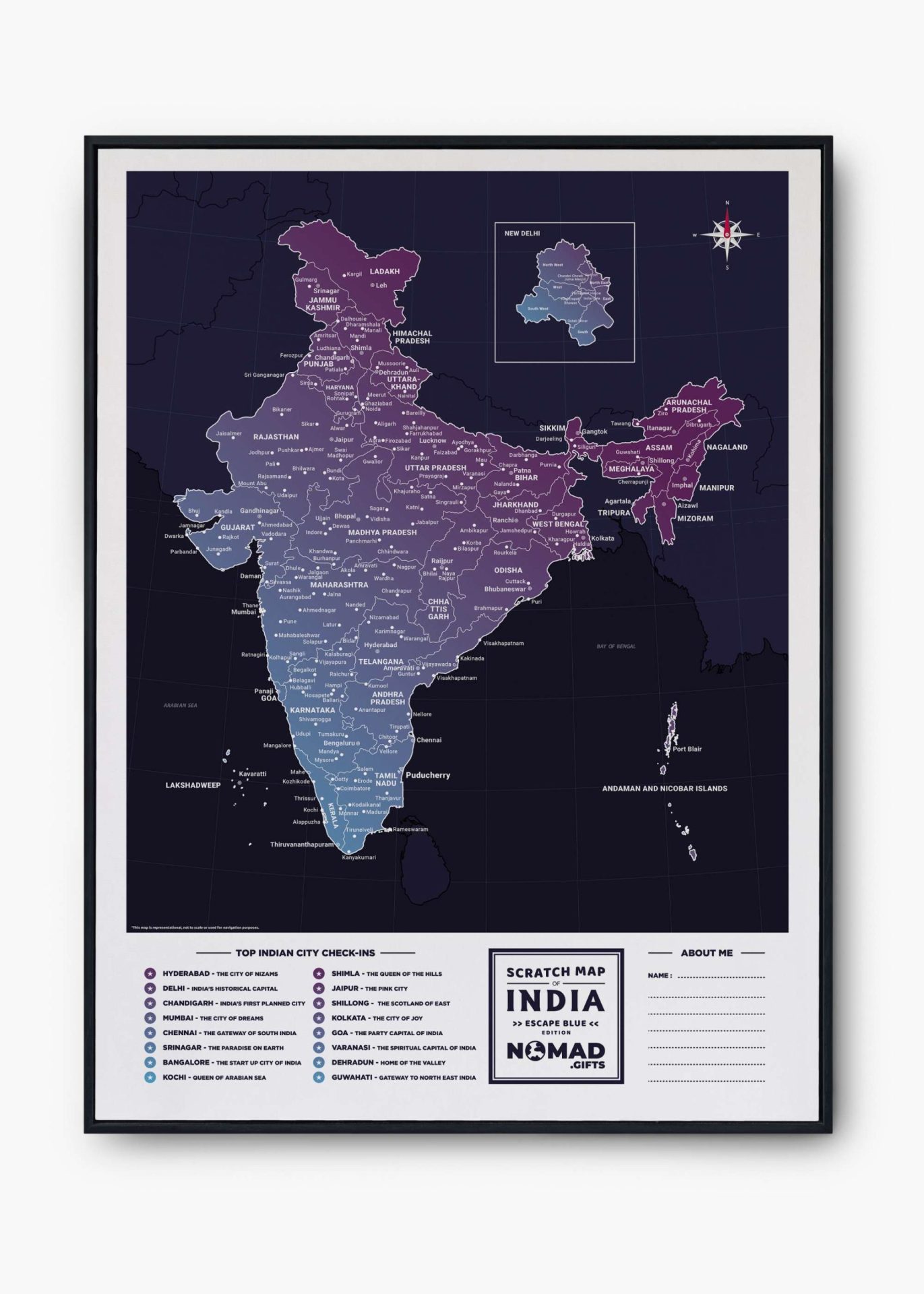 India Travel Scratch Map - Escape Blue Edition, Gift for Men, Women,  Couple, Anniversary, Birthday, Travel Gift, Travel Journal Altrenative