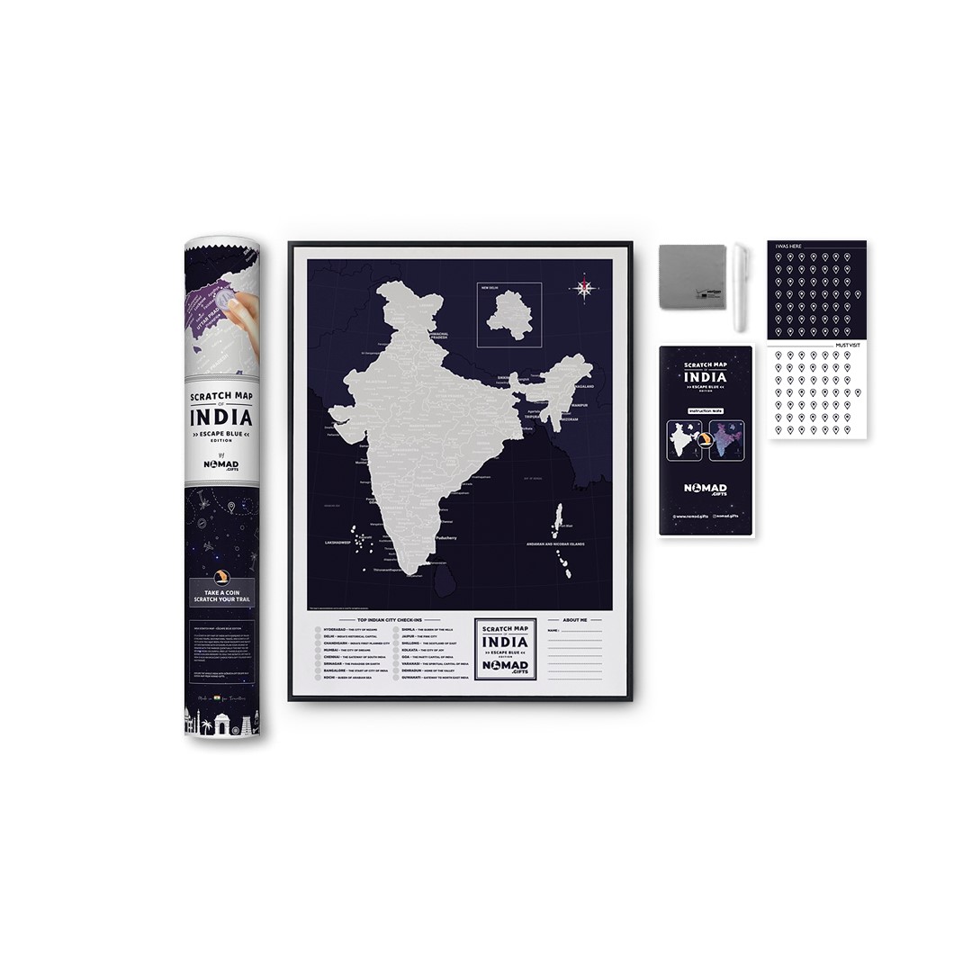 India Travel Scratch Map - Escape Blue Edition - Nomad Gifts